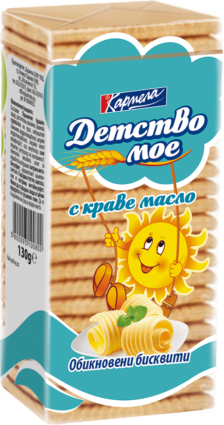 БИСКВИТИ КАРМЕЛА ОБИКНОВЕНИ 130ГР ДЕТСТВО МОЕ С КРАВЕ МАСЛО