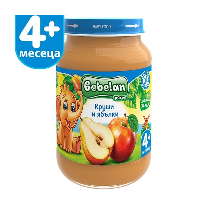 Bebelan Puree Бебешко пюре Круши и ябълки 4+ 190 гр