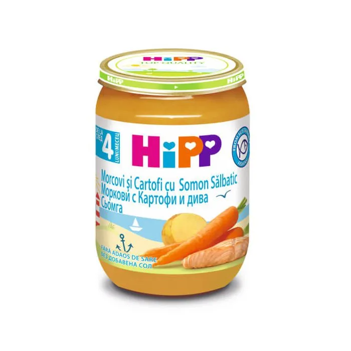 Hipp 6105 BIO пюре дива сьомга с моркови и картофи, след 4 месеца 190г